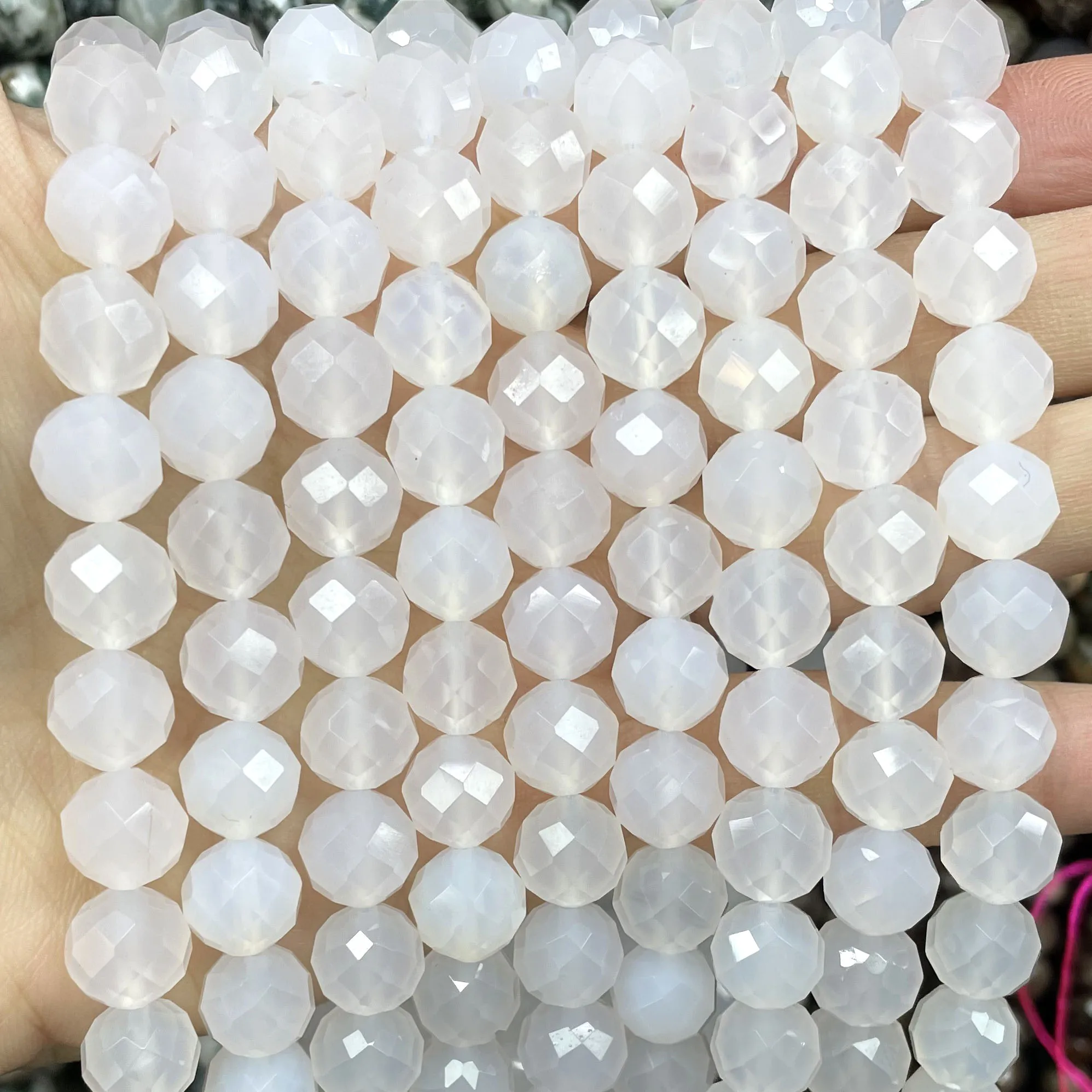 Natural Faceted White Agates Gem Loose Spacer Beads For Jewelry Making DIY Fashion Bracelet Necklaces 6/8/10MM 7.5 inches