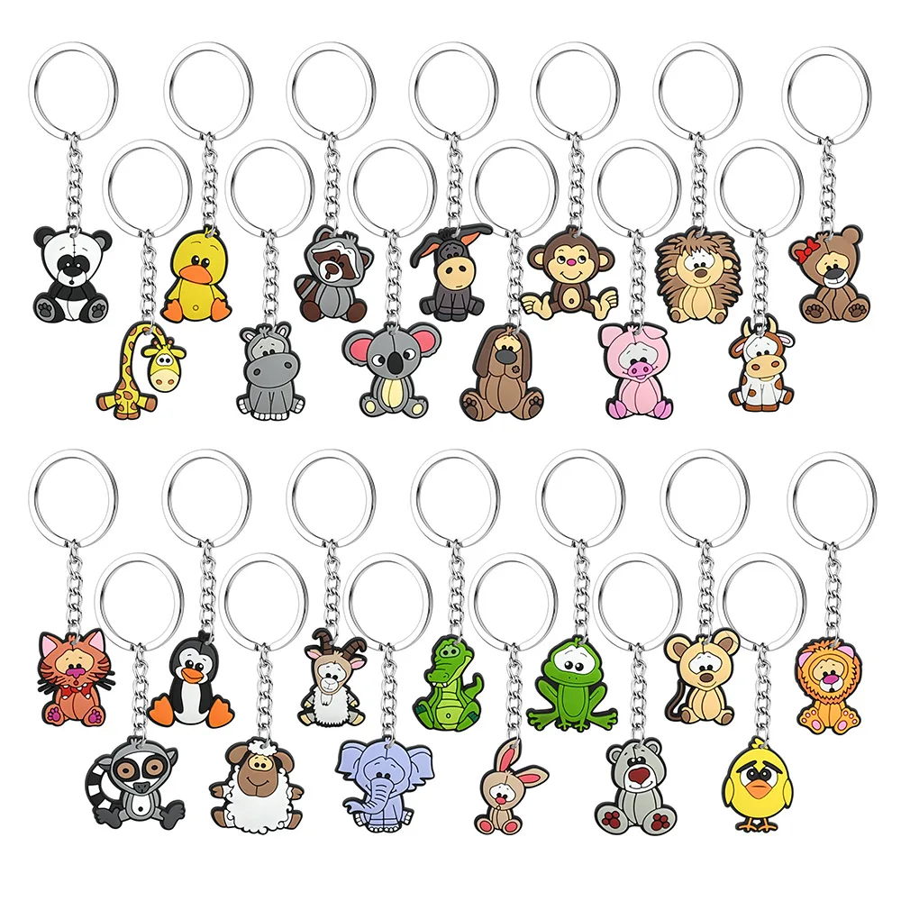 Best Selling Cartoon Zoo Animal PVC Keychain Colorful Wildlife Hanging Pendant Key Ring For Backpack Bag Birthday Gift