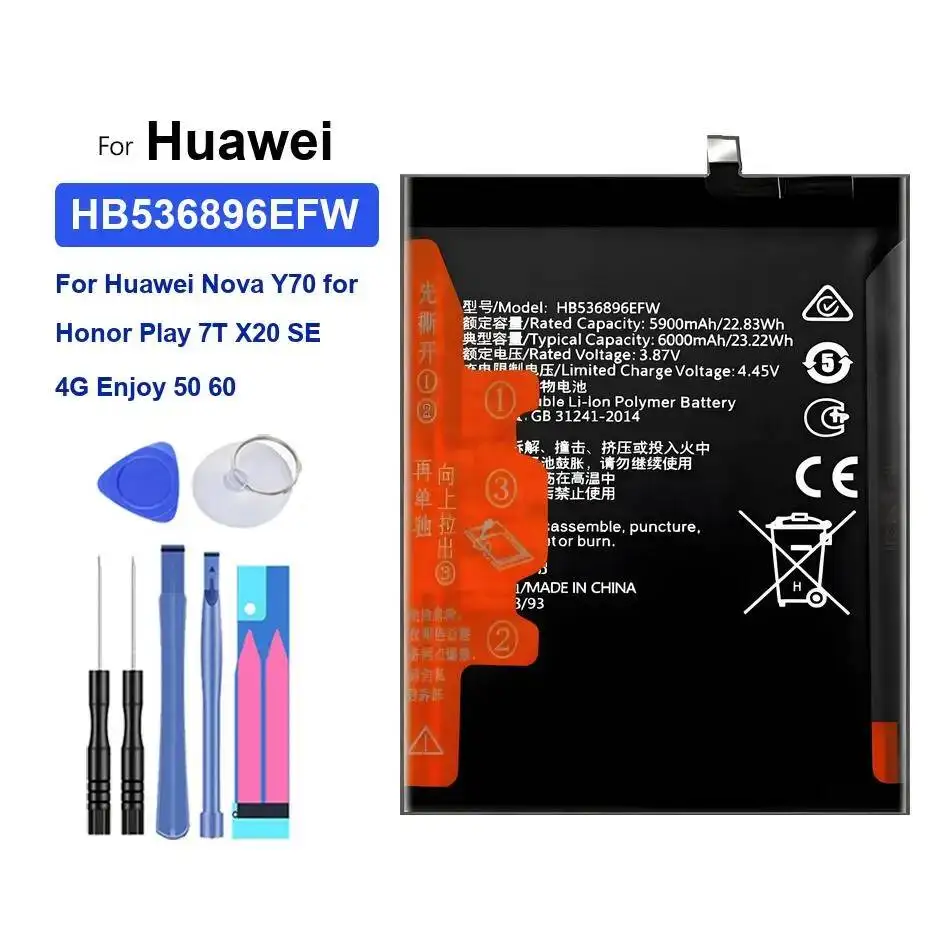 

Mobile Phone Battery Long-Lasting HB536896EFW HB416491EFW 4000-6000Mah For Huawei Nova For Honor 6T X40i Play 7T X20 4G Pro