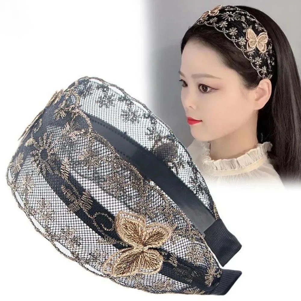 

Korean Style Wide Lace Hair Hoop Resin Lace Flowers Headband Non-Slip Toothed Hair Accessories Headwear Women Girl