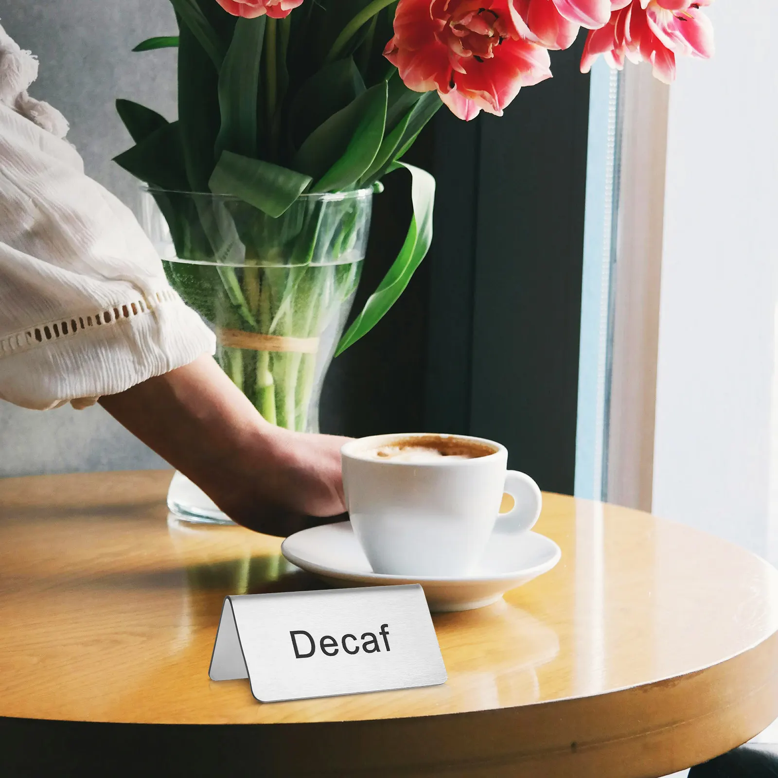 5Pcs Stainless Steel Table Tent Signs Reusable Coffee Tea Beverage Display Food Service Buffet Labels Coffee Signs