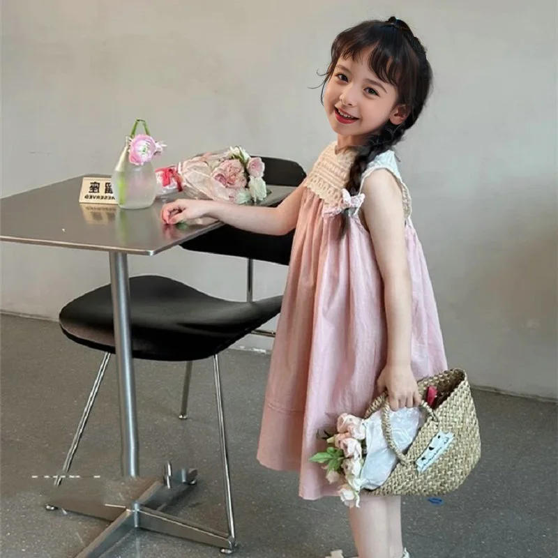 Children's Clothing Girls' Dress with Lace Trim Patchwork Princess Dress2025Summer New Foreign Trade Children's Wear Delivery