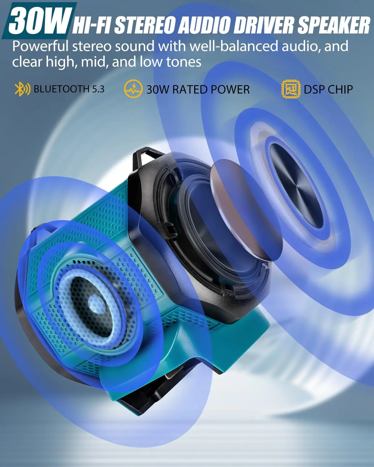 For Bosch 18V Batteries Portable Bluetooth Stereo Rechargeable Compact Speaker with USB Port for Home and Parties（No Battery)