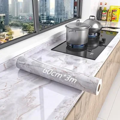 Marble Self Adhesive Wallpaper, Vinyl Wall Stickers, Waterproof Contact Paper, Kitchen Decorative Film, Home Decor, 60cm Width