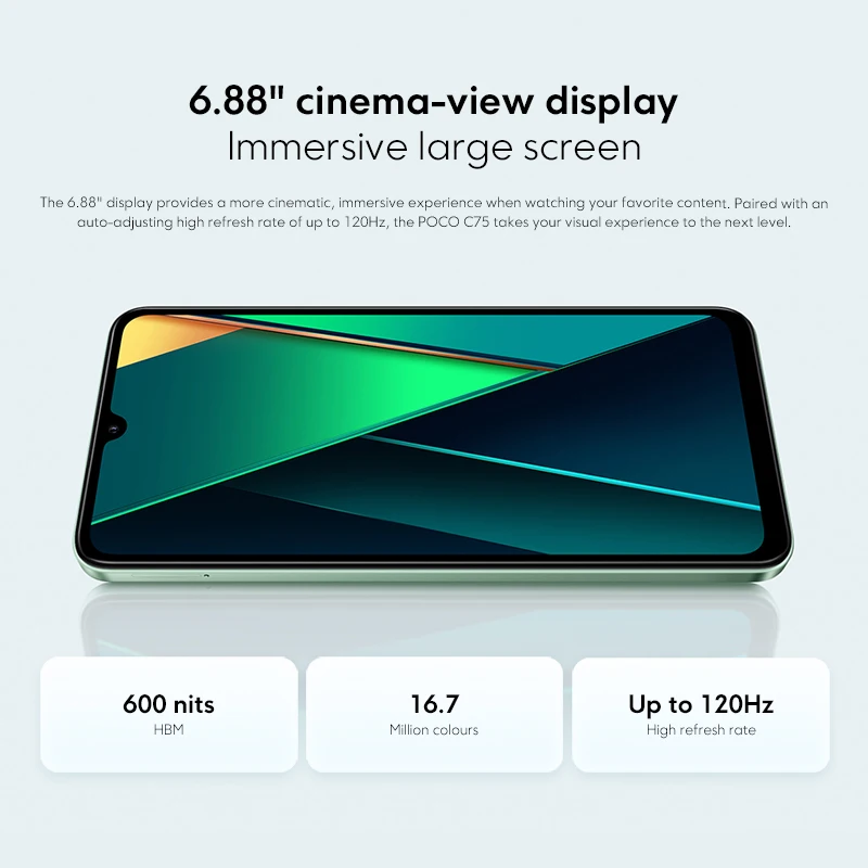Новейший смартфон POCO C75, глобальная версия, NFC, 6,88 дюйма, точечный дисплей, Helio G81-Ultra, 50-мегапиксельная камера, массивная батарея, 5160