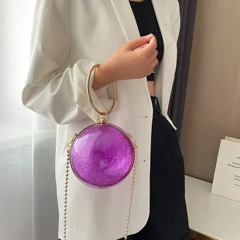 YoReAi 2022 New Acrylic Transparent Spherical Clutch Pack Luxury Brand Women Messenger Bag Evening Handbag Chain Shoulder Bags