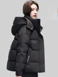 Parka à capuche en coton à manches longues pour femmes, pardessus chaud, veste matelassurera, poches, monochrome, grande taille, optique coréenne, hiver