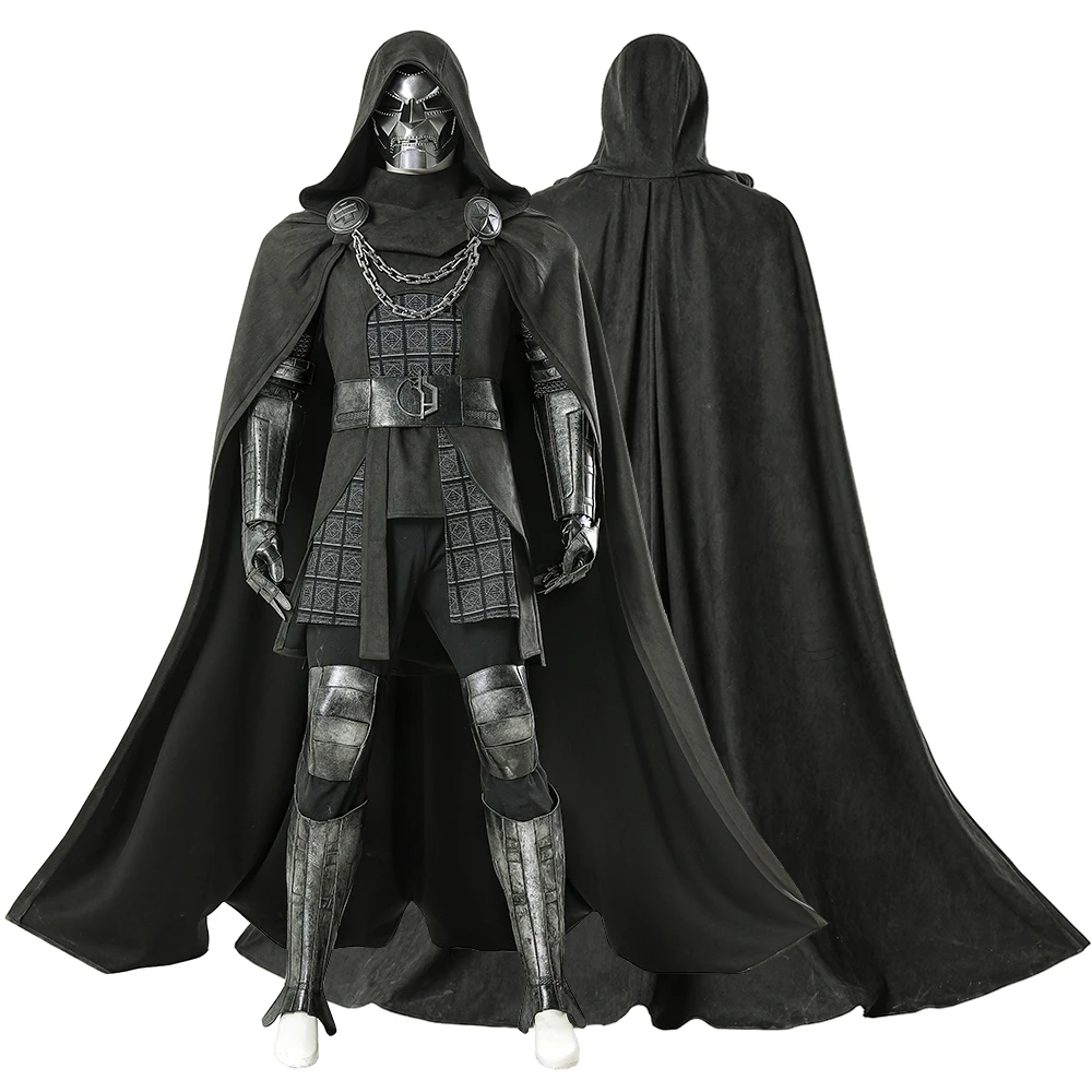 New Doctor Doom Cosplay Costume Black Cloak Mask Armor Set Mens Superhero Role Play Uniform Halloween Carnival Outfit