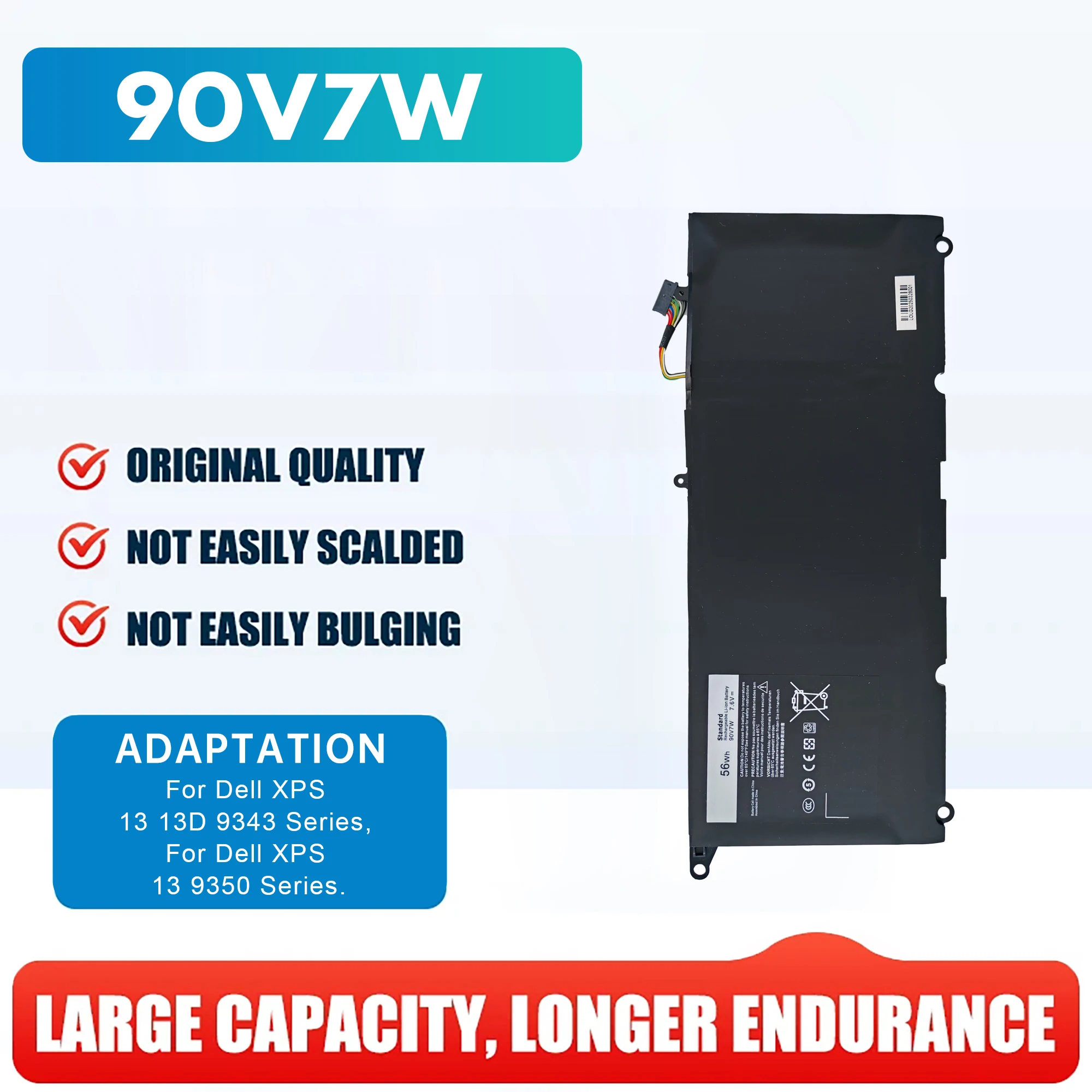 

New battery 90V7W JHXPY JD25G 090V7W Laptop Battery For Dell XPS 13 9343 XPS13 9350 13D-9343 P54G 0N7T6 5K9CP RWT1R 0DRRP 56WH