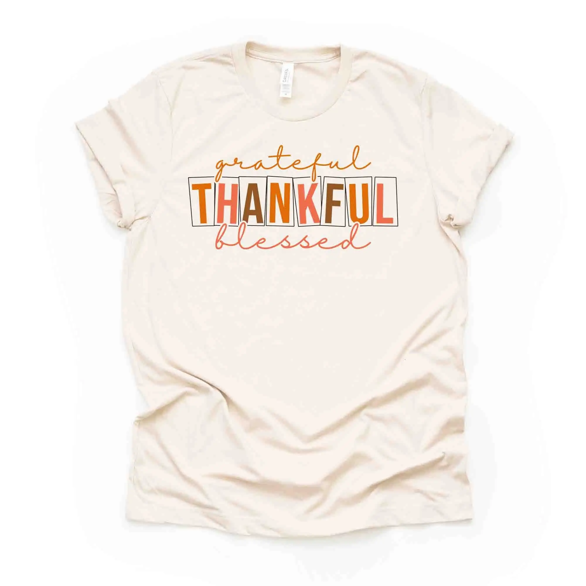 Thanksgiving T Shirt Thankful Grateful Blessed Simple Design On Premium Unisex 4 Color Choices 3X Fall 4X