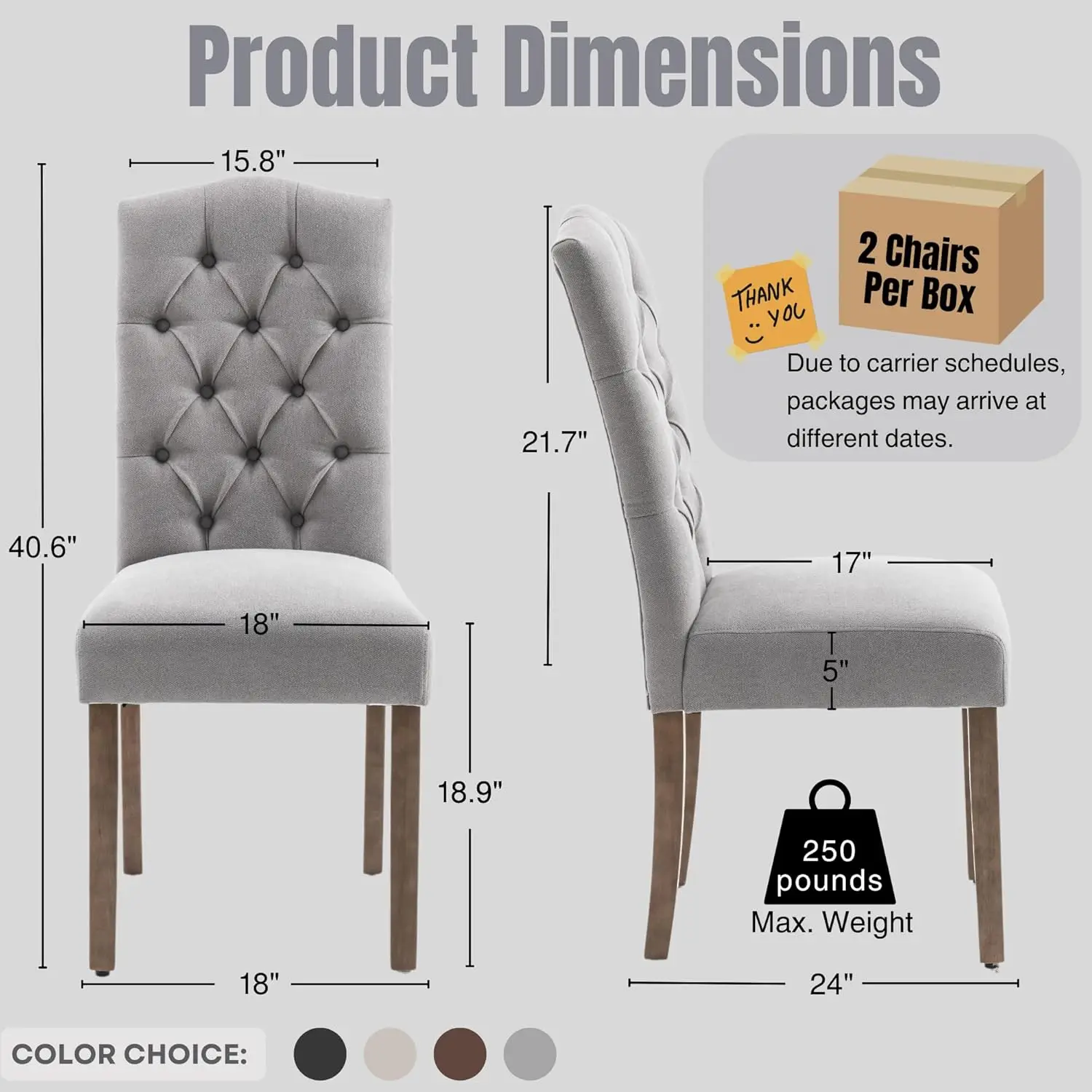 Fabric and Solid Wood Parsons Dining Chairs for Kitchen and Living Room, 4-Pack, Tufted Upholstered and Stylish