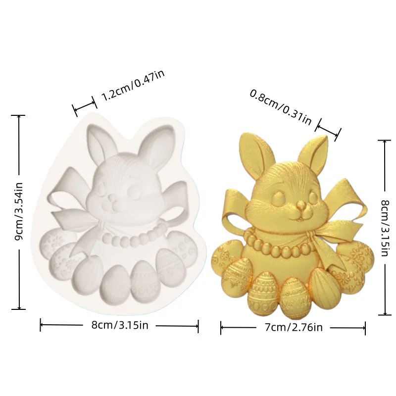 Silicone Mold for Cute Rabbit with Ribbon Bow, Featuring Bow and Beaded Necklace Easter Egg Designs, Exquisite Easter-Themed Chocolate Fondant Dessert Decoration Making Mold view 2