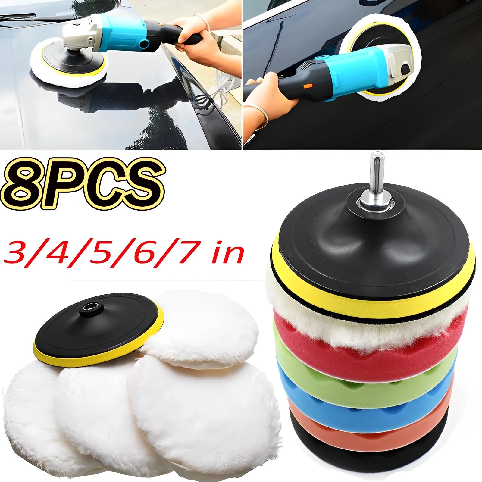 8PCS Car Wool Polish Pad Disc Car Waxing Sponge Polish Washing Buffing Pad Abrasive Disc Foam Polisher Auto Washing Accessories