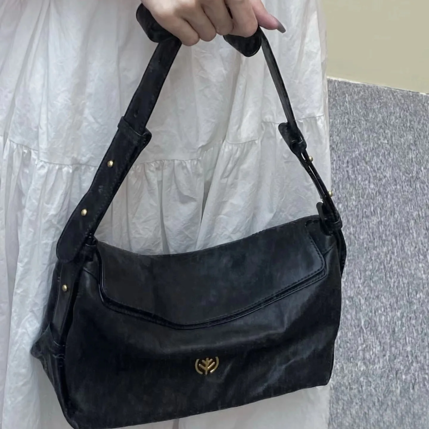 BAGTREE Milk Box Bag Small Size Vegetable-Tanned Leather Shoulder Bag Crossbody Tote Hobo Bag