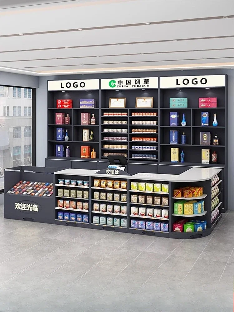 

Supermarket checkout page Convenience store tobacco and wine combination corner custom display cabinet