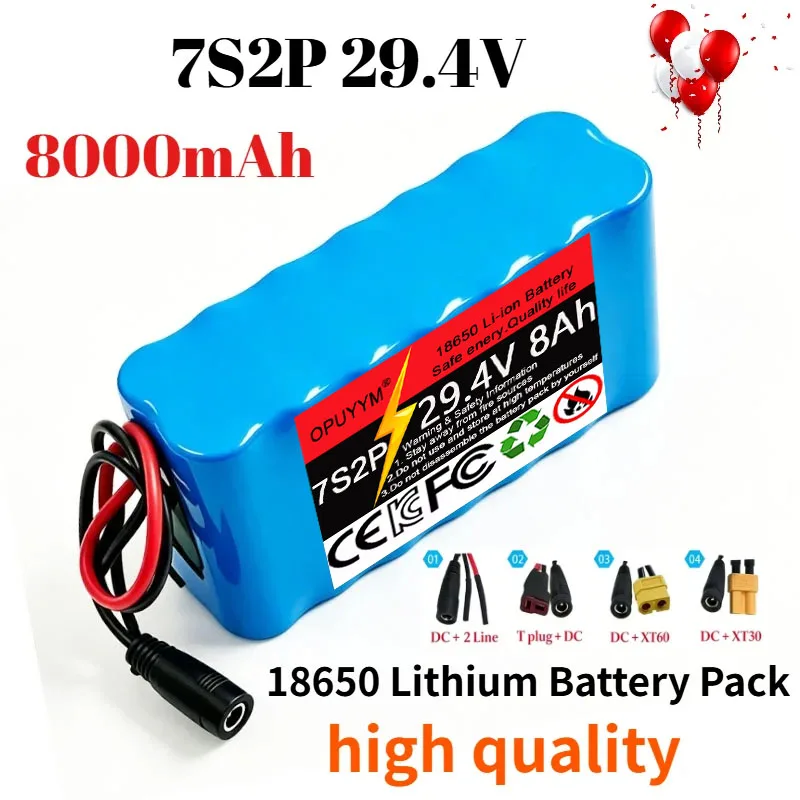 18650 Lithium Battery Pack 7S2P 29.4V 8000mAh Built-in BMS System Rechargeable Battery for Electric Handling Tools and Scooters