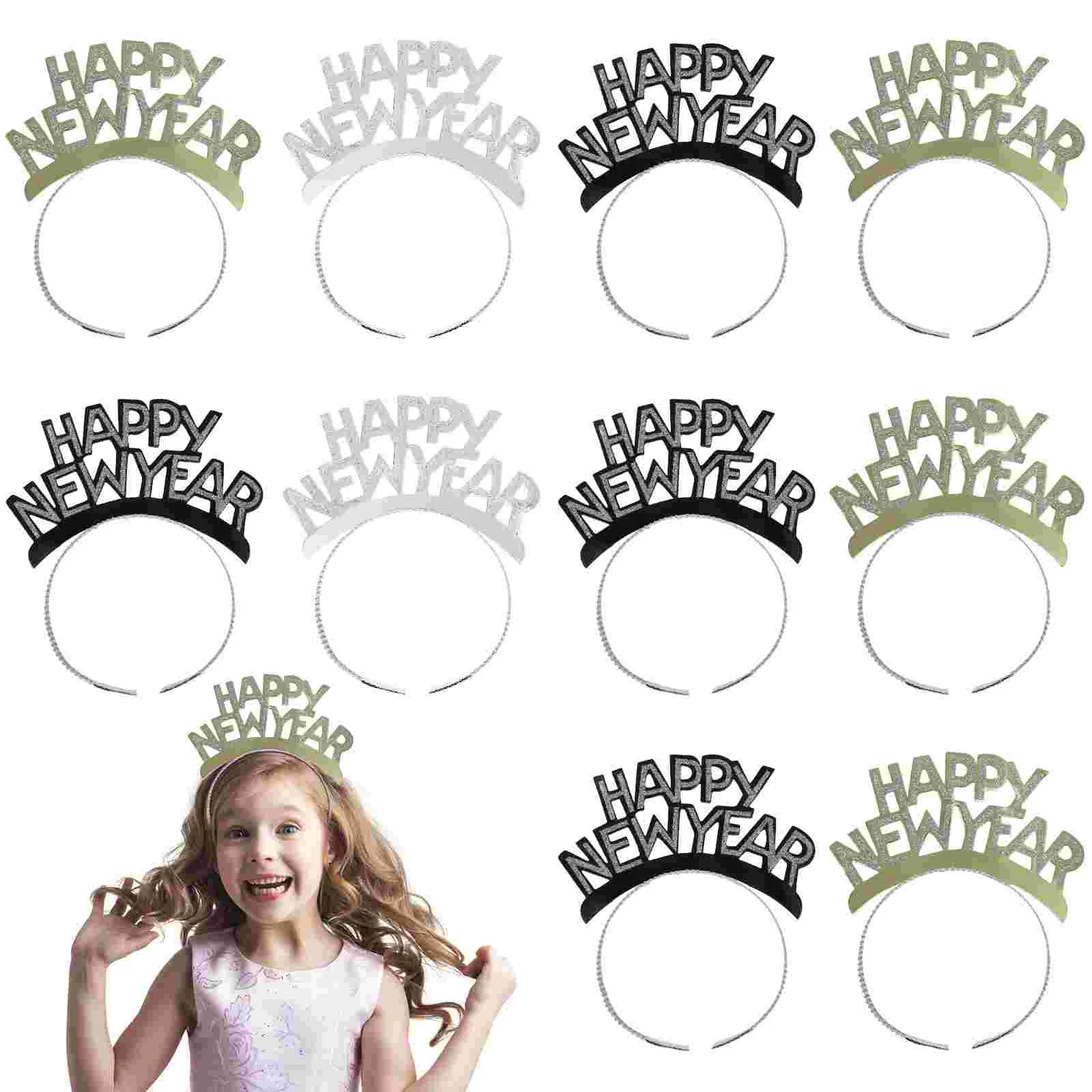 

TINKSKY 12Pcs HAPPY NEW YEAR Hair Clasp Headband Aluminum Foil New Year Party Decorations Tiara hair hoops