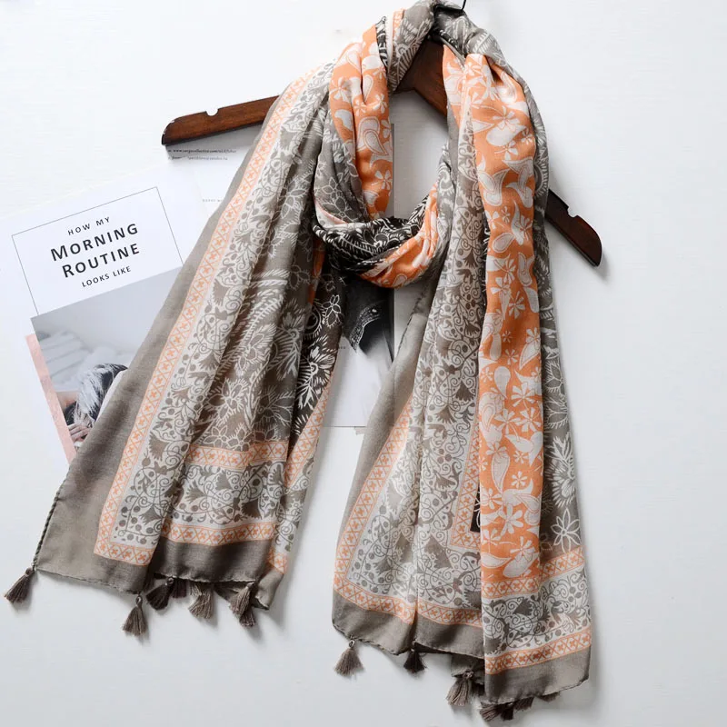 Summer Spring Cotton Gauze Pashmina Ultra Long Scarf Chal Ethnic Style Print Mantilla Wraps Tassel Bufanda Feminino Hijabs