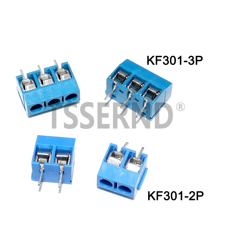 KF301 10PCS KF301-3P KF301-2P 5mm PCB Screw Terminal Block KF301 2 Pin 3 Pin Wire Connector Straight Needle Blue