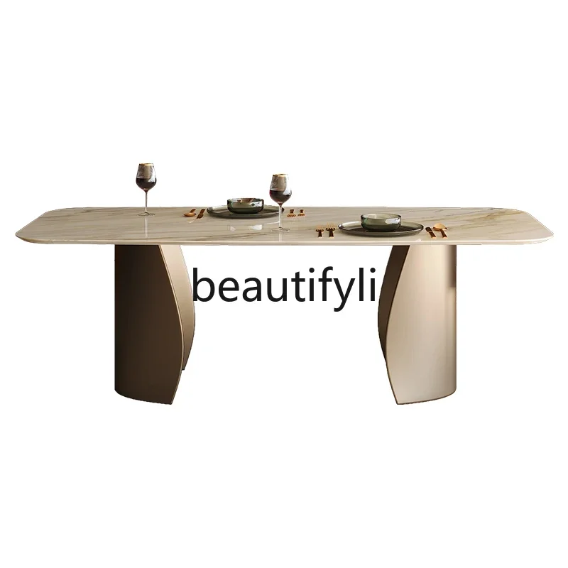 

Marble dining table Modern minimalist rectangular dining table Simple dining table and chair combination