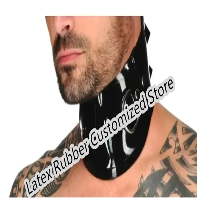 100% Latex Rubber Gummi Black Neck Chain Role Play Special Occasion Metal Decoration Comfortable