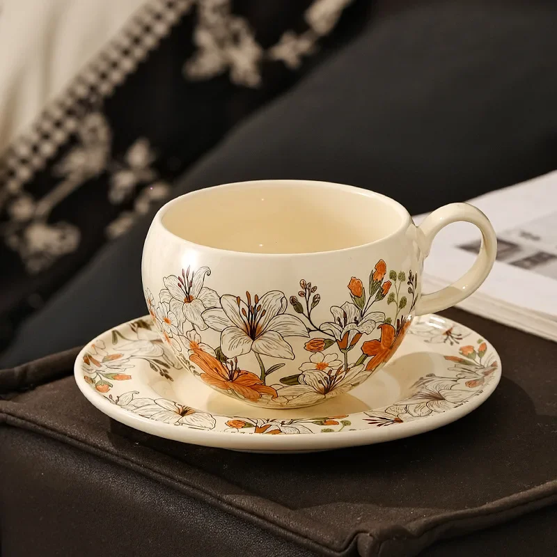 DSA retro ceramic coffee cup saucer ladies light luxury mug exquisite afternoon tea office coffee cup gift cup