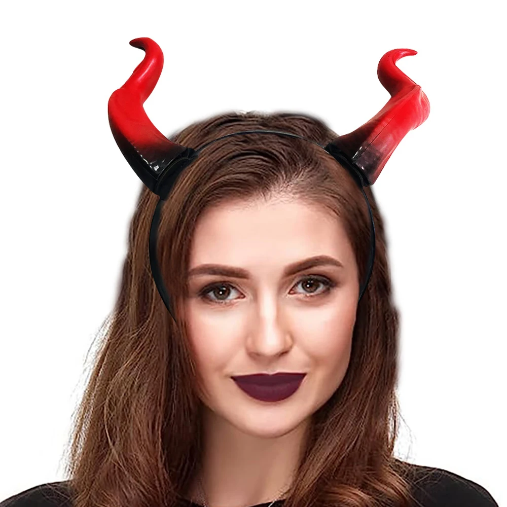 

Red Devil Horn Headpiece Cosplay Black Queen Girls Boys Gothic Animal Headwear Halloween Carnival Party Purim Costume Props Gift