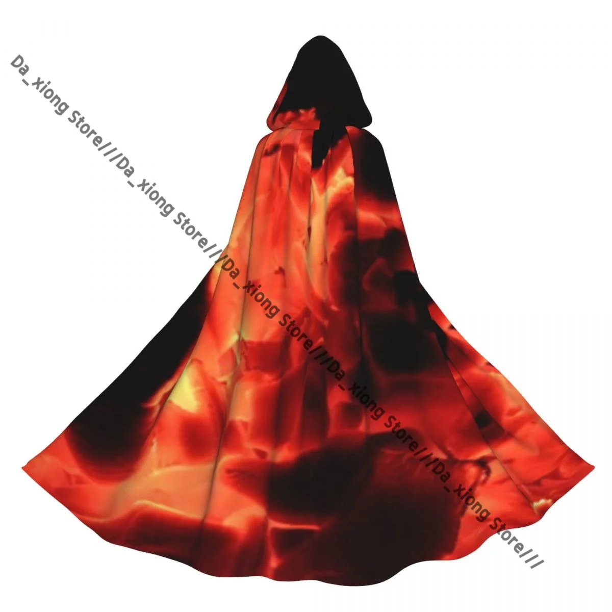 

Witch Long Hooded Robe Fire Print Halloween Cloak Cosplay Costumes for Adult