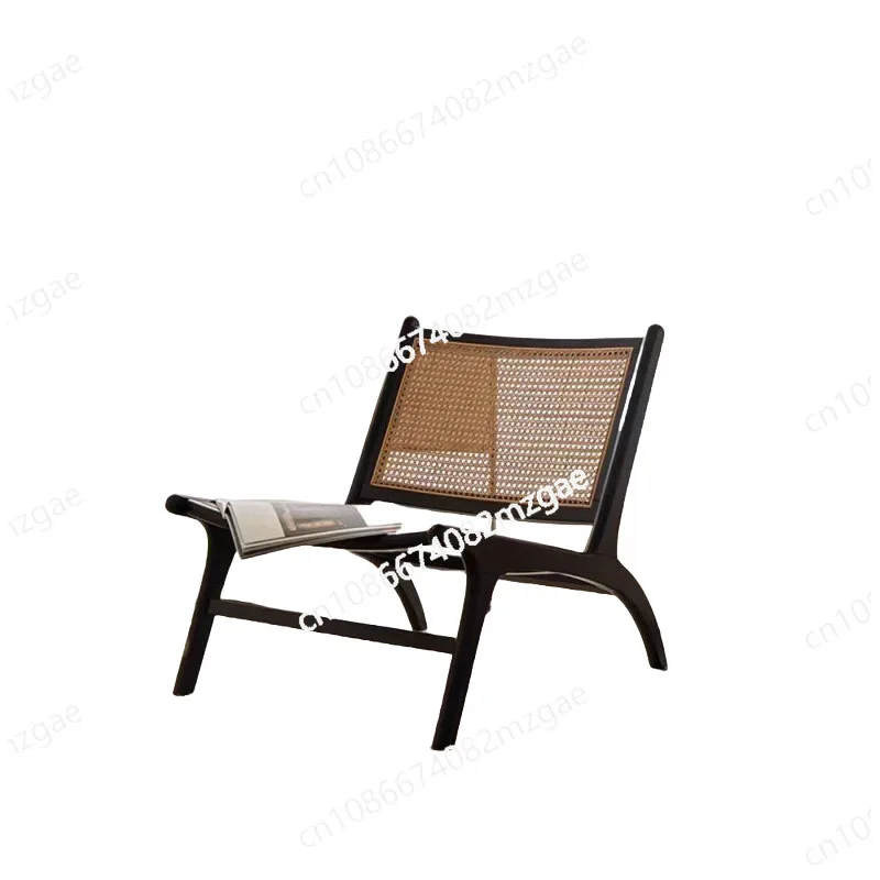 

Solid wood rattan recliner single outdoor new leisure chair