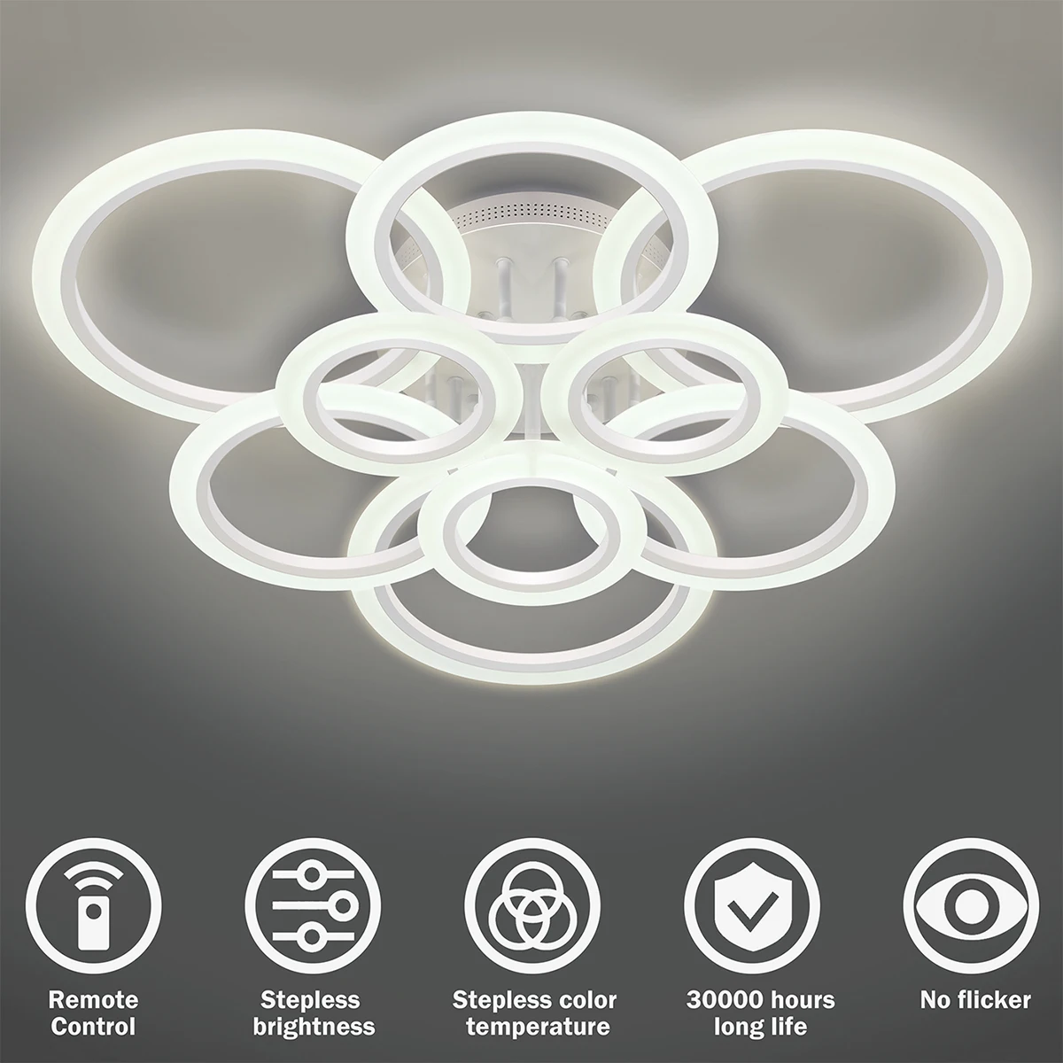 Modern LED Ceiling Lights 9 Rings Hanging Lamps Fixture Remote Dimmable Indoor Chandelier Lamp Home Decor Lustre For Living Room
