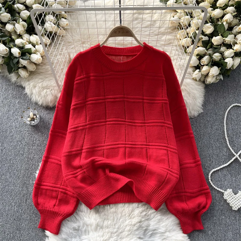 Green Red Blue Short Knitted Sweater Pullover Tops Spring Autumn Women Round Neck Long Sleeve Knitting Tops Jumper Sueter Mujer