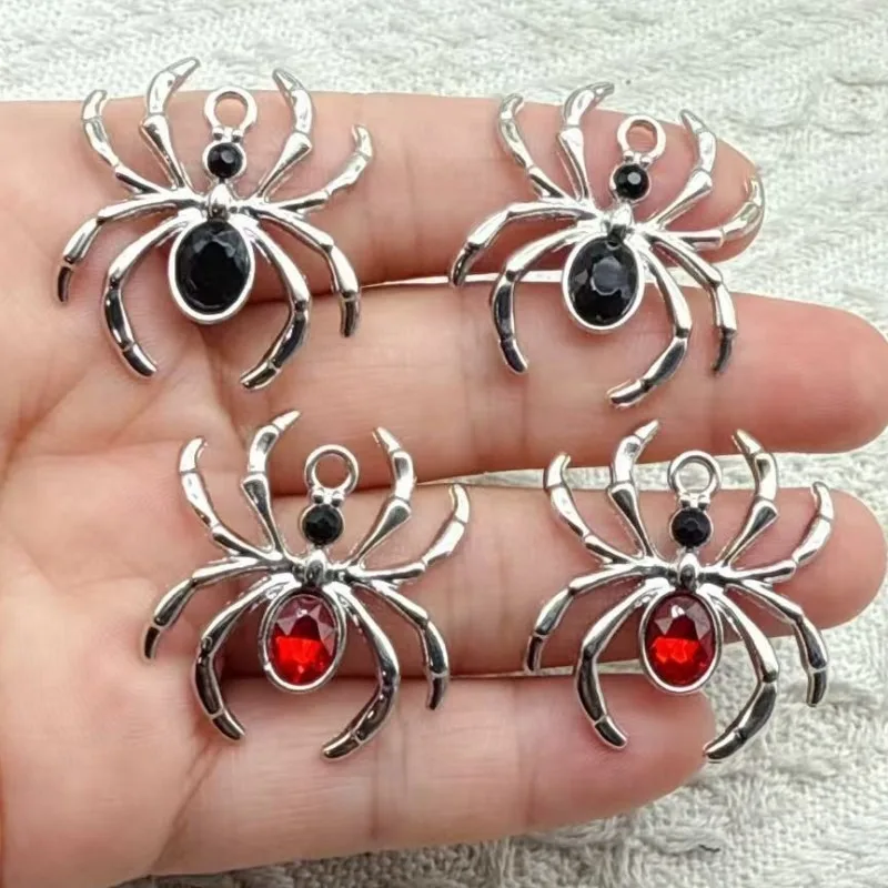 10Pcs Halloween Gothic Spider Pendants Retro Dark Style With Black Red Diamond Detail Charms For DIY Keychain Handmade Jewelry