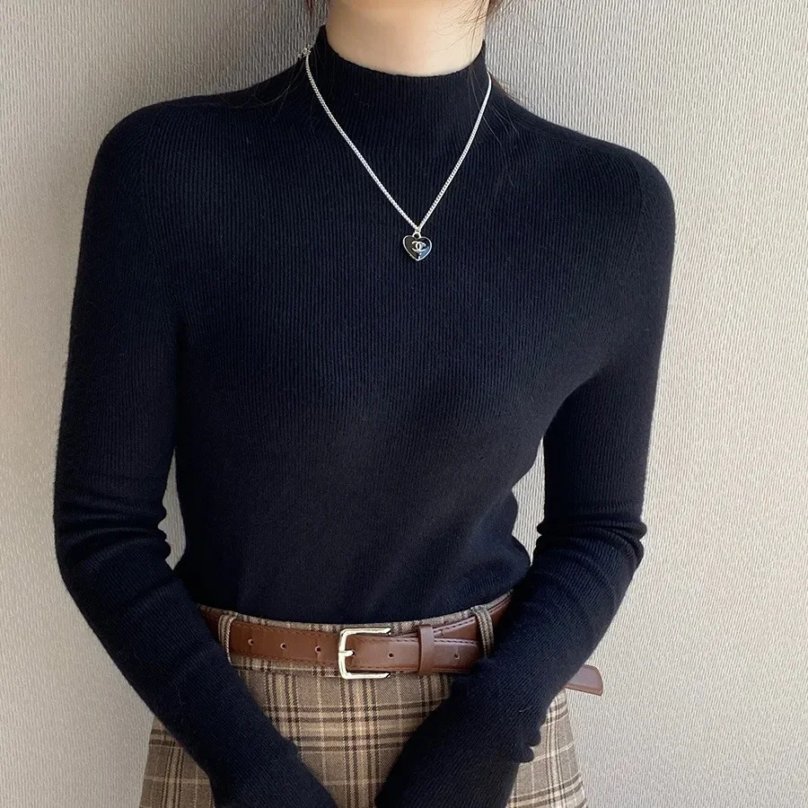 ใหม่ฤดูใบไม้ร่วงฤดูหนาวแขนยาวถักเสื้อกันหนาวผู้หญิงPulloversสีดําสีขาวถักเสื้อกันหนาวผู้หญิงเสื้อกันหนาวSueters De Mujer MZ54