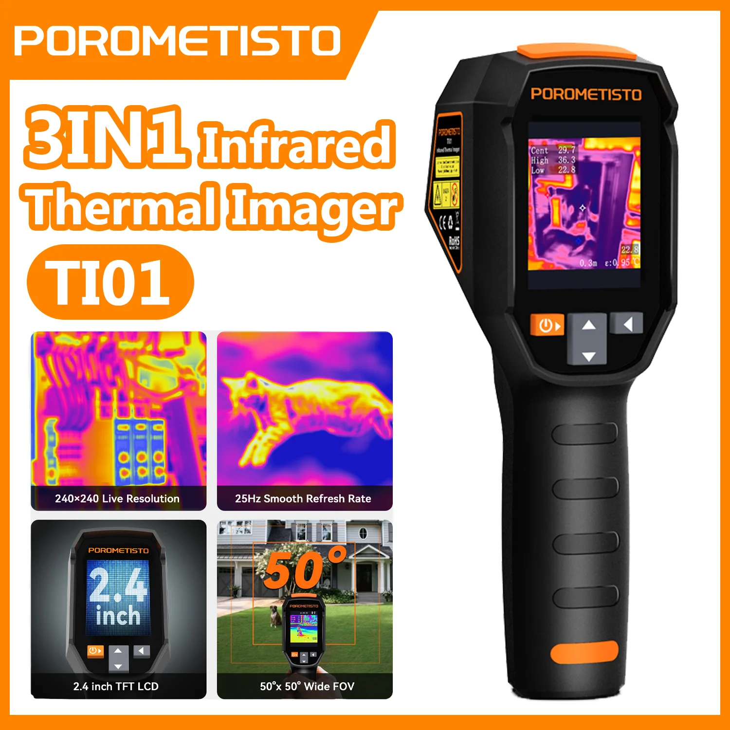 

POROMETISTO TI01 Infrared Thermal Imaging Camera -20~550 240X240 Infrared Thermal Imager Handheld Thermometer for Repairing