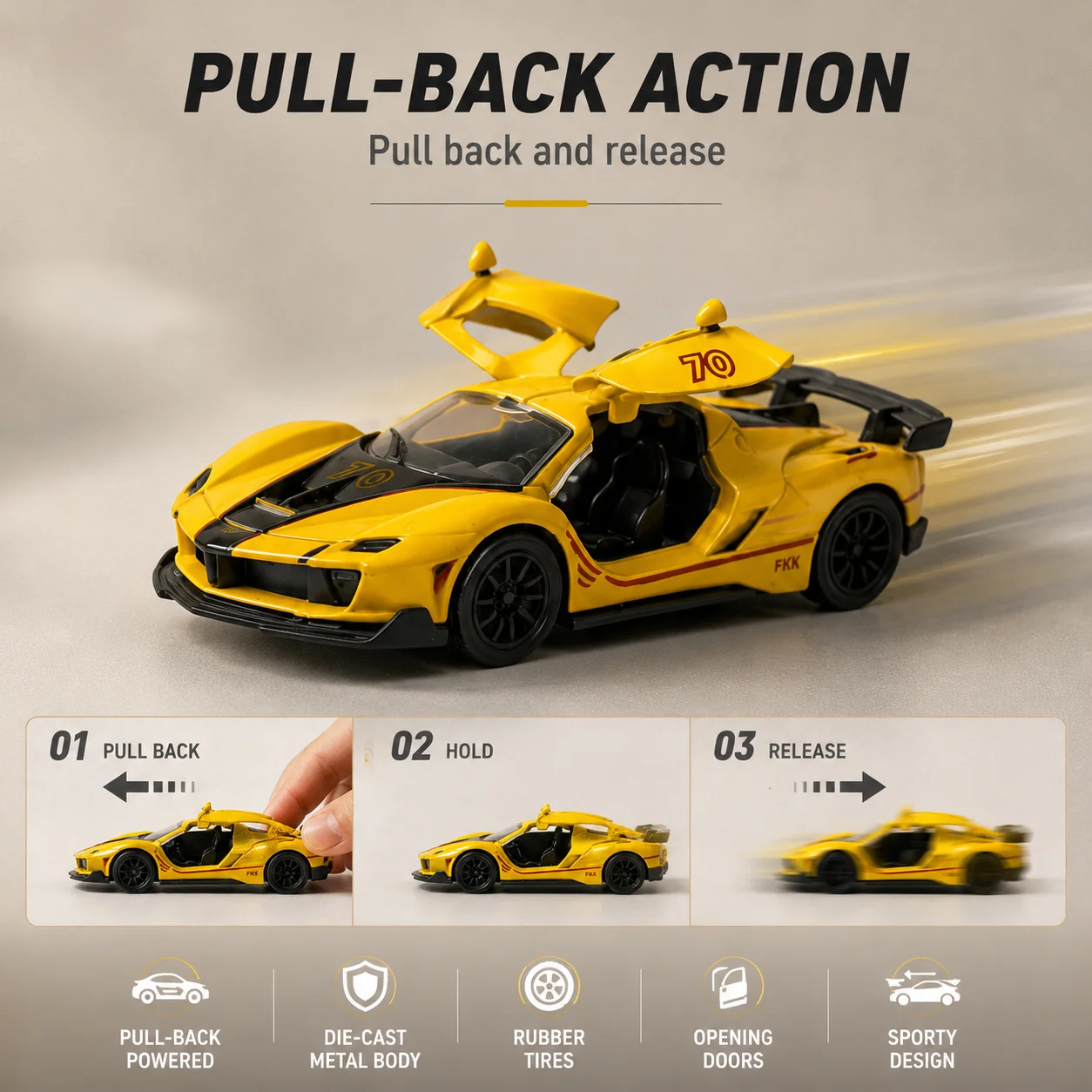 (Corrugated box) Striped Wide-Body Racing Supercar style toy car, powerful spring, metal casting, boy's toy, the best gift.
