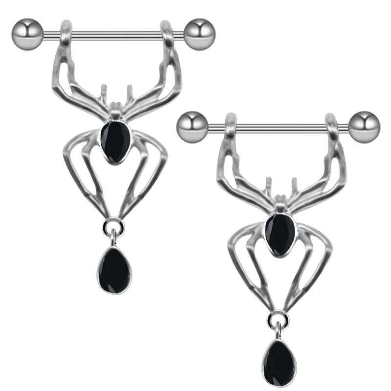2Pcs New Zircon Heart Nipple Rings Cover Piercing Body Jewelry Spider Nipple Bar Ring Barbell Nipple Pircing Sexy Women