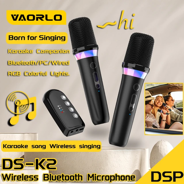 DS-K2 カラオケコンパニオン Bluetooth 5.3 ワイヤレス ムービングコイルマイク RGB カラフルライト KTV DSP  ミキサーシステム 3.5MM AUX タイプC アンプホスト HIFI ステレオサラウンド  有線スピーカー/カーキット/PC/TV/プロジェクター/電話用 - ...