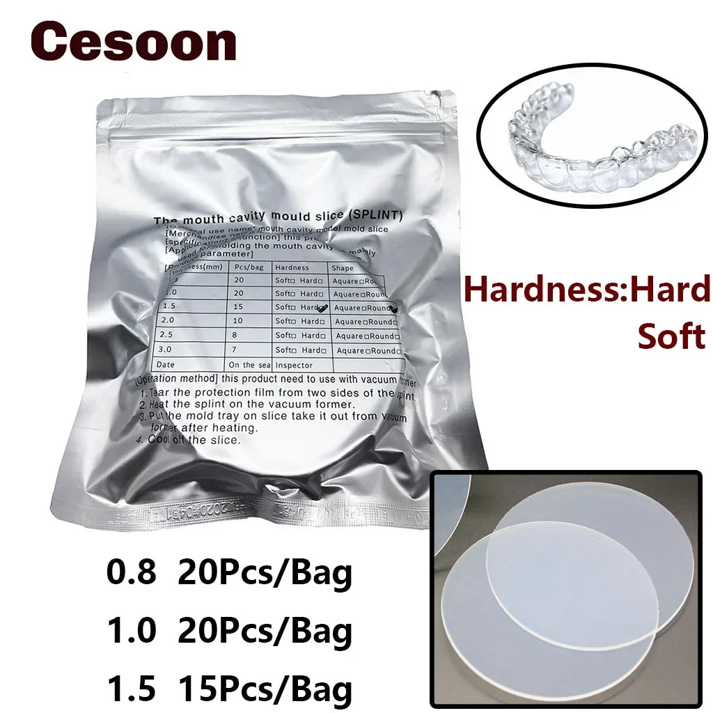 

Dental Lab Orthodontic Splint Retainer Slice Vacuum Forming Sheet Round Hard/Soft 0.8/1.0/1.5mm Splint Thermoforming Material
