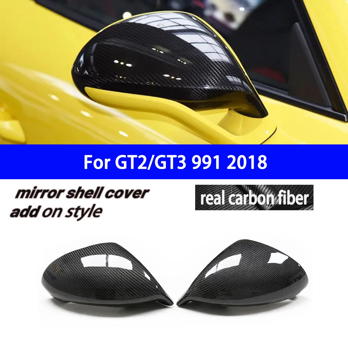 For Porsche GT2/GT3 991 Real Carbon Fiber Rearview Mirror Housing Reverse Mirror Cover Only Suitable for Left-hand Drive 2 Pcs