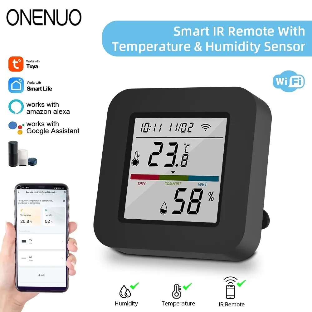 ONENUO Tuya WiFi IR Universal Remote Control Temperature And Humidity Sensor Smart Life App Control Work With Alexa Google Home