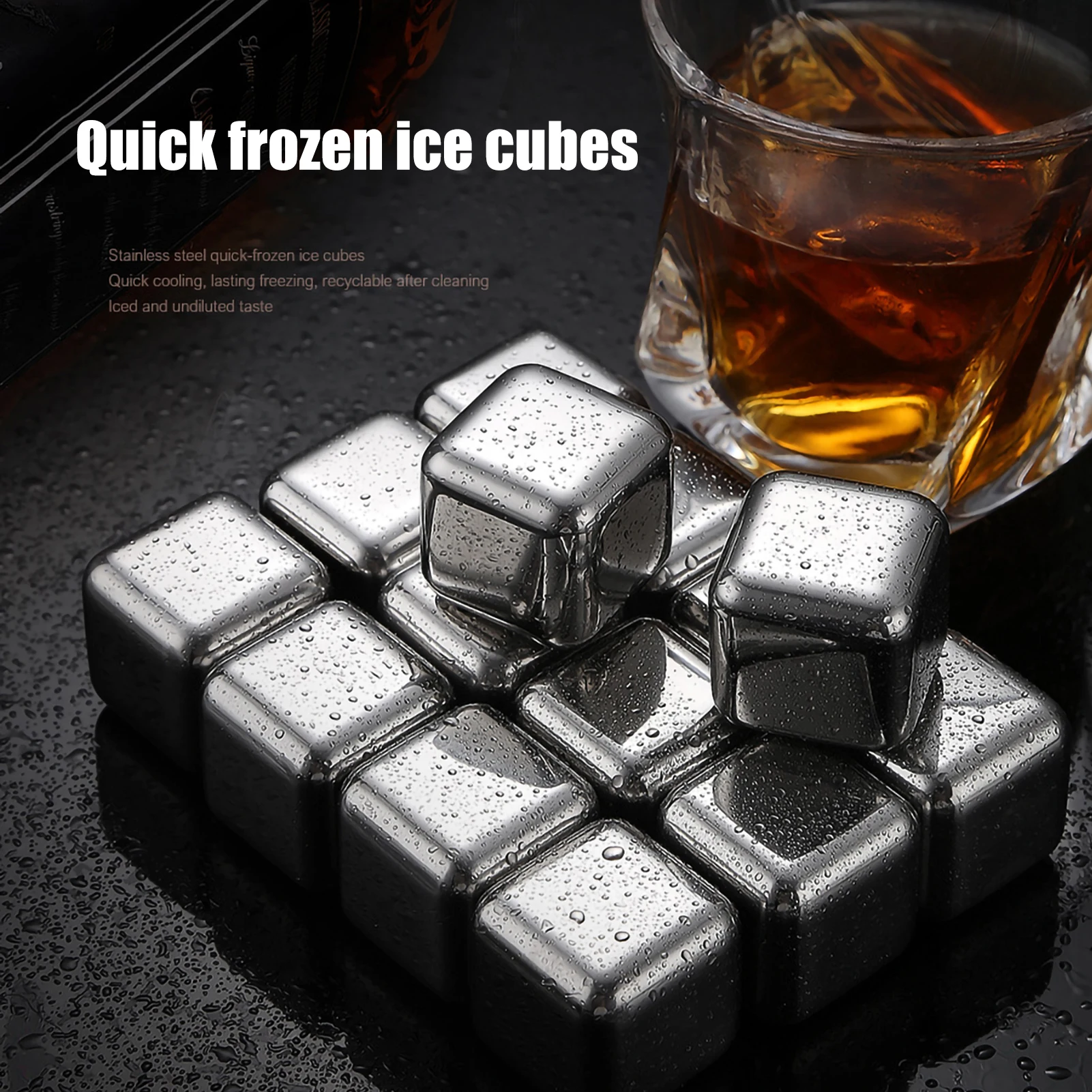 4/6/8Pcs 304 Stainless Steel Ice Cubes Set Reusable Ice Cubes for Whiskey Wine Cooling Cube Chilling Rock Party Kitchen Bar Tool