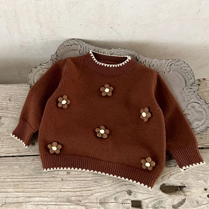 2024 New Autumn Newborn Baby Girls Sweater Toddler Baby Girl Knitting Pullover Tops Kids Sweater Children Knitted Clothes