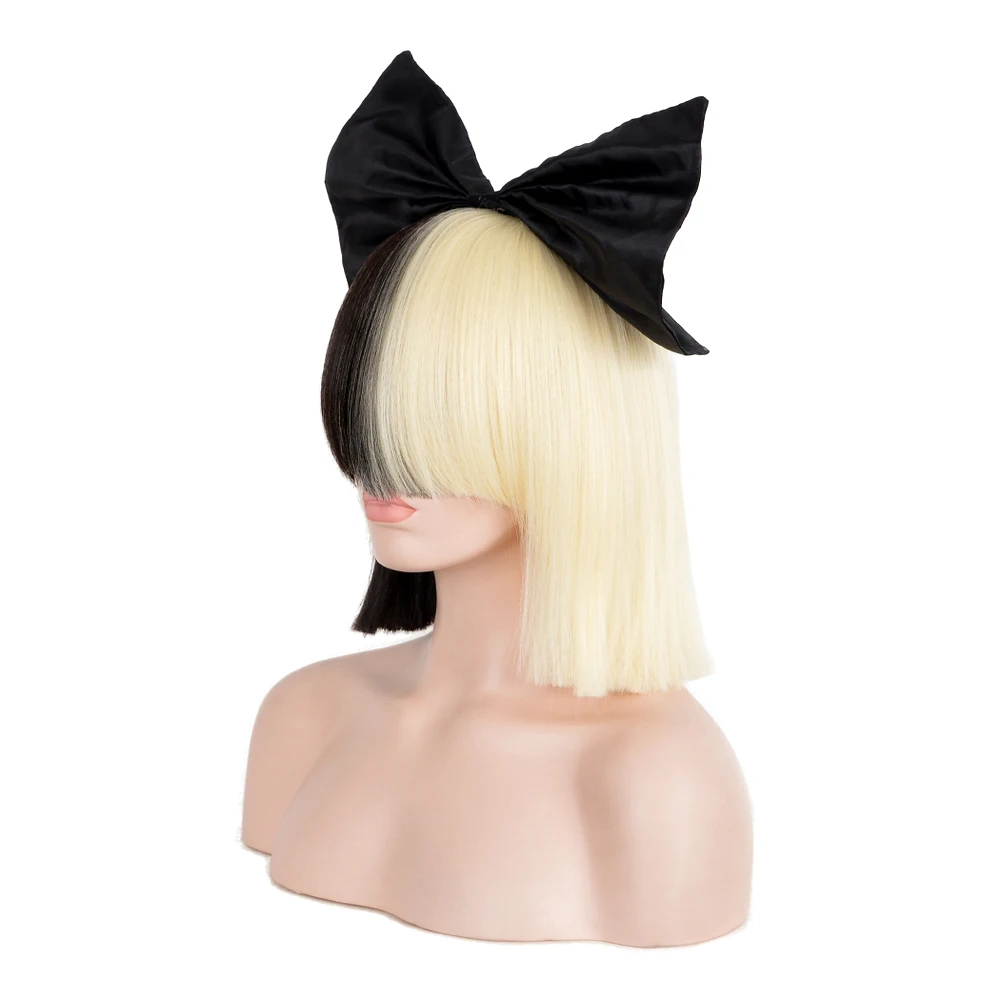 Sia parrucca Anime capelli sintetici mezzo nero e biondo Ombre capelli corti lisci frangia piatta Cosplay Set completo parrucche per le donne nuovo