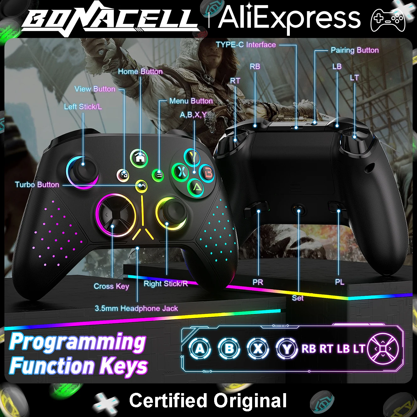 Pc Gaming Xbox Controller - จอยสติ๊กสำหรับเกม Xbox One/S/Series S/X/PC/Steam รองรับการเชื่อมต่อไร้สายผ่าน Wi-Fi
