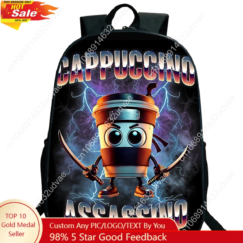 

Funny Italian Brainrot Printed Backpack for Boys Girls Cappuccino Assassino Schoolbag Kids Bookbag Italian Brainrot Bags Mochila