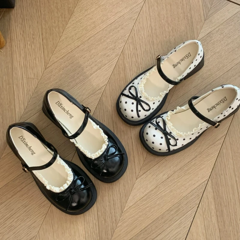 Cute Polka Dot Thick Heel Women Mary Jane Shoes Comfort Shallow Strap Pumps Ladies Eelgant Butterfly-knot Dress Single Shoes - view 5