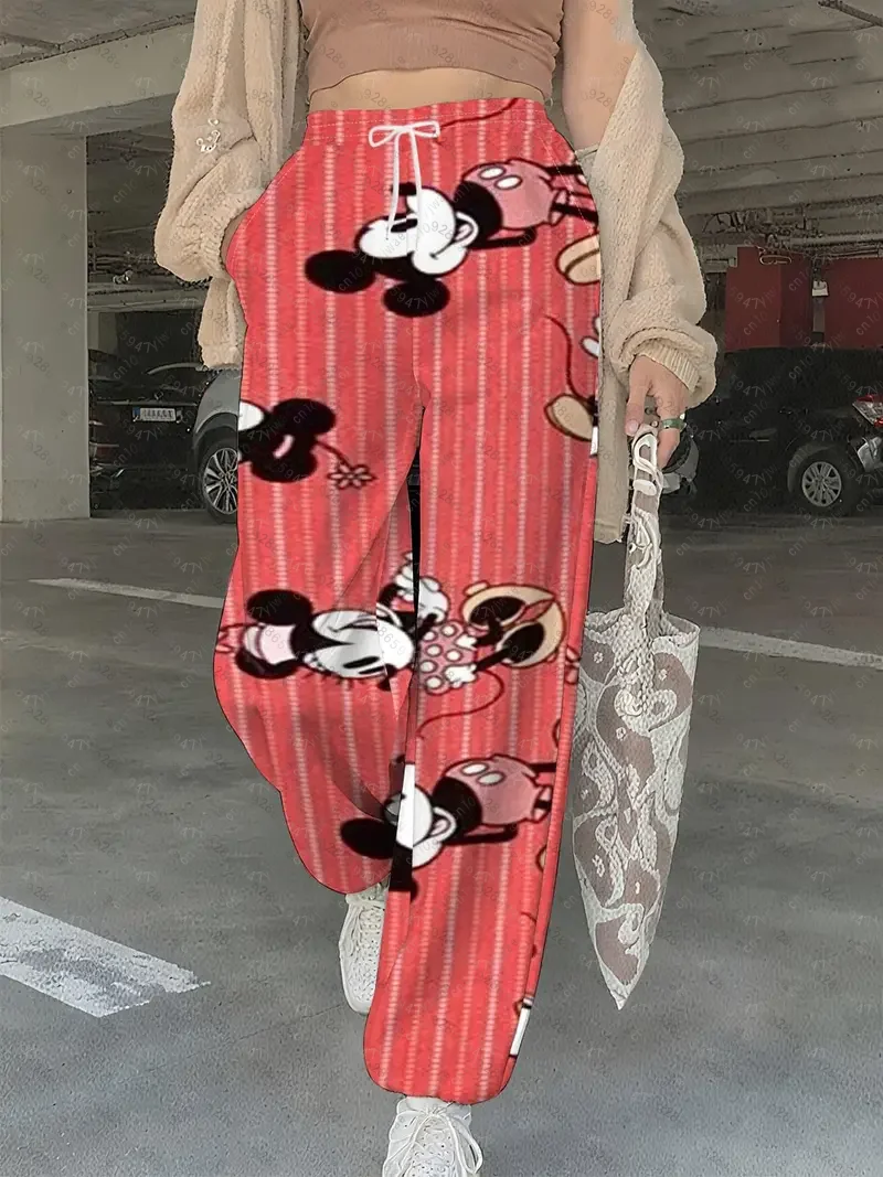 Cartoon Mickey Mouse Women's Casual Jogger Pants Pink Casual Pants Spring/Summer Outdoor Men's Long Pants Trousers
