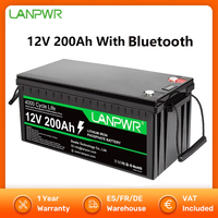 LANPWR 12V 200Ah With Bluetooth LiFePO4 Battery Built-in 100A BMS 2560Wh Energy Max 1280W Load Power Solar Energy Storage