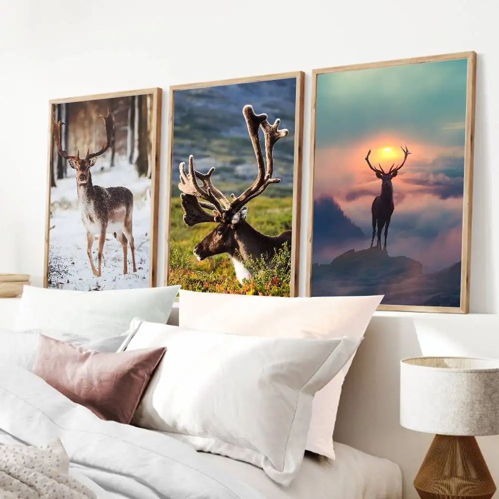 Christmas reindeer  Poster Print For Bedroom Living Room Home Decor Cartoon Movie Canvas Painting Wall Art HD Picture Mural