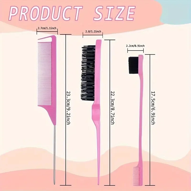 4-Piece Hair Styling Accessory Set for Wigs Elastic Edge Band Pin Tail Comb Fine Tooth Comb Double-Sided Edge Control Brush Kit
